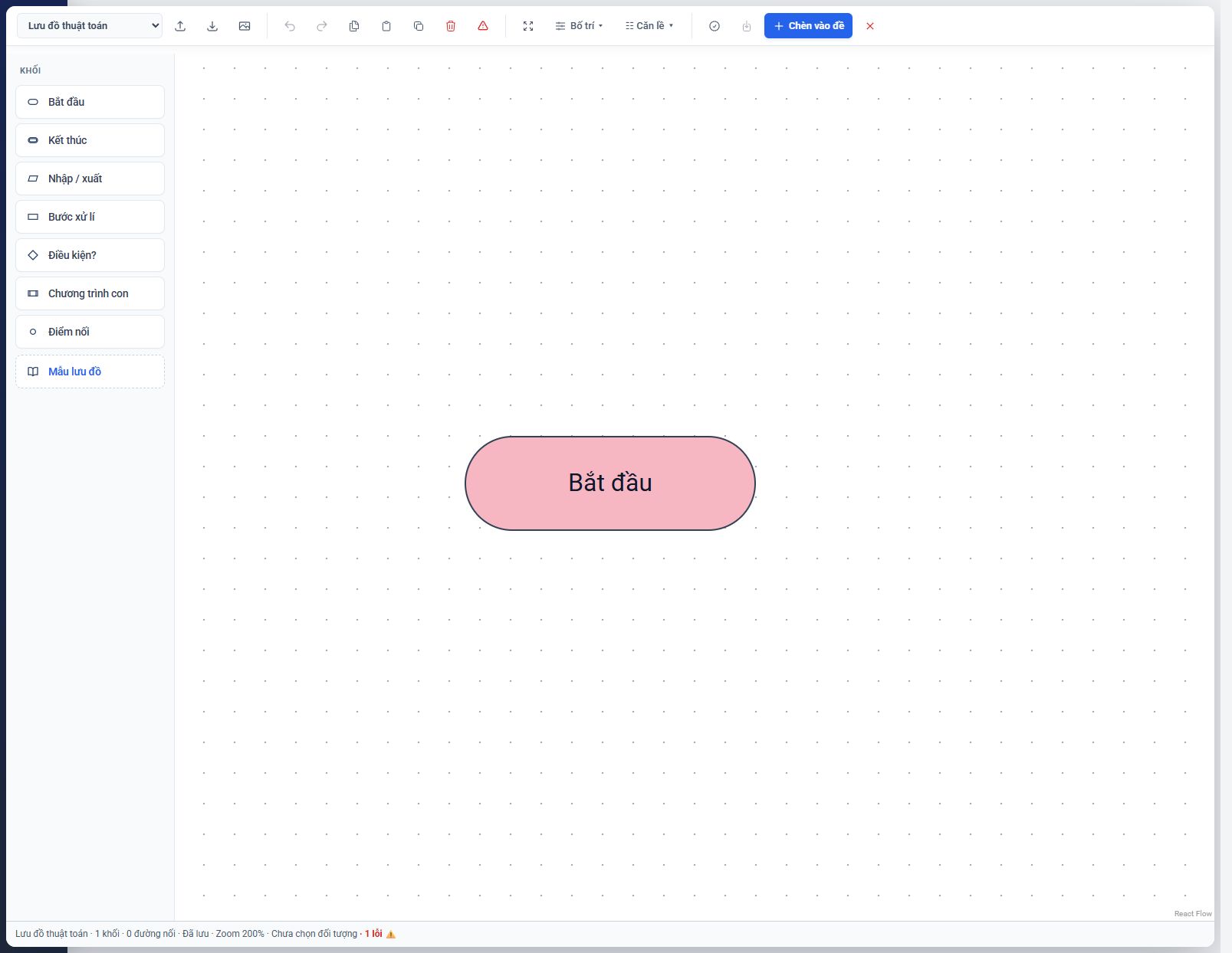 Công cụ lưu đồ Tin học với các khối, xuất JSON/PNG và cảnh báo cấu trúc.